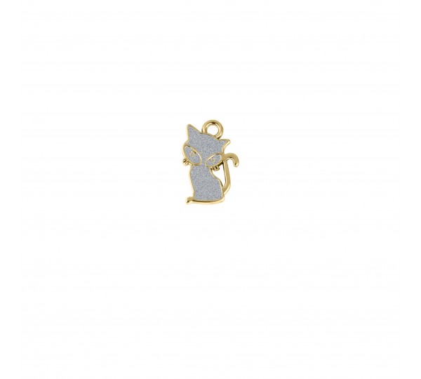 Pingente Gato Ouro com Glitter Prata 19mm