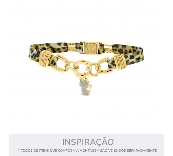 Pingente Gato Ouro com Glitter Prata 19mm