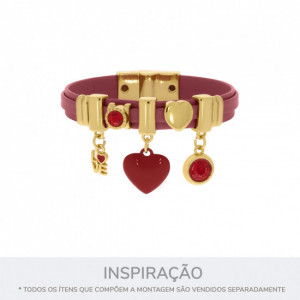 Pingente Love Ouro com Vermelho 9mm