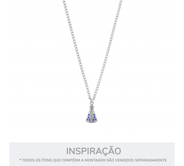 Pingente Nossa Senhora Níquel com Strass Azul 22mm