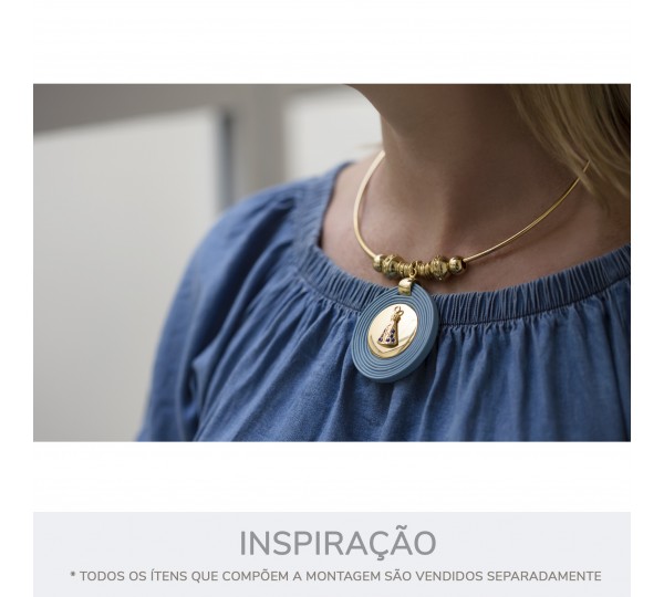 Pingente Nossa Senhora Ouro com Strass Azul 22mm