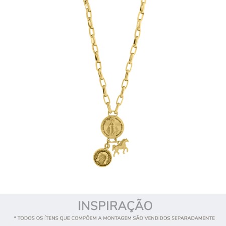 Pingente Medalha Ferradura Dourado 18mm