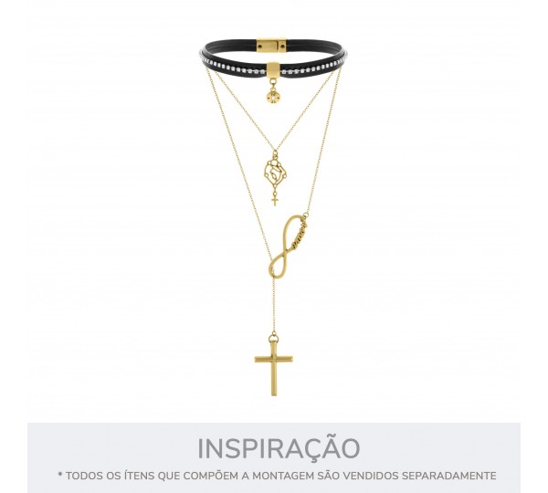 Pingente Santa Maria Ouro com Strass 35mm