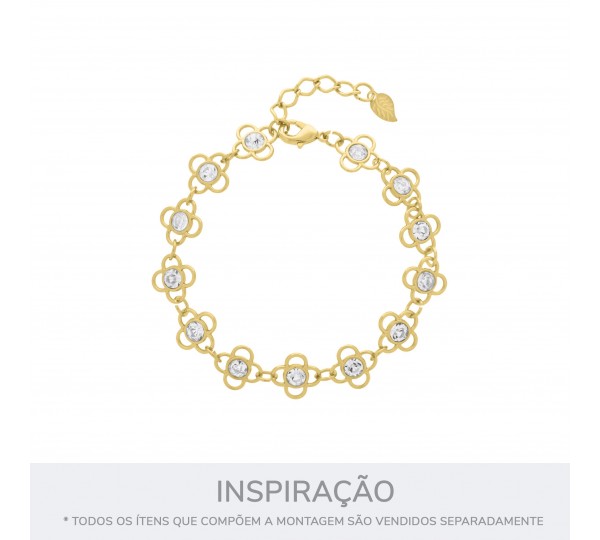 Pingente Flor Ouro com Strass 11mm