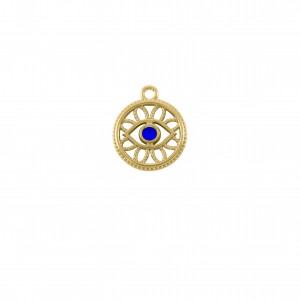 Pingente Olho Grego Ouro com Strass Azul 20mm