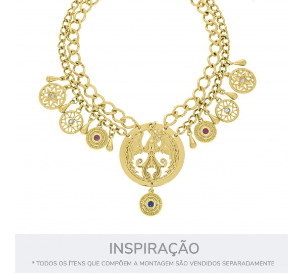 Pingente Olho Grego Ouro com Strass Azul 20mm
