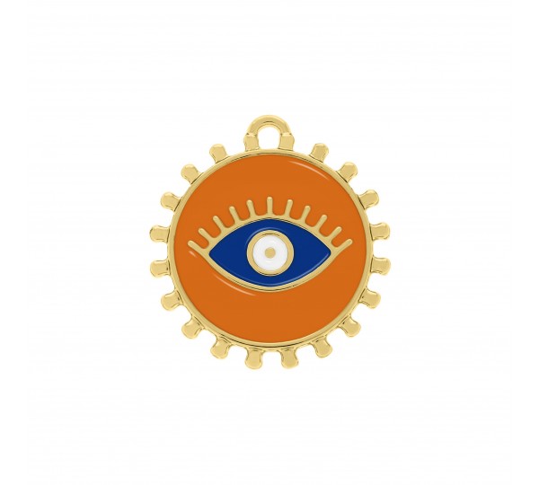 Pingente Olho Grego Ouro com Laranja 27mm