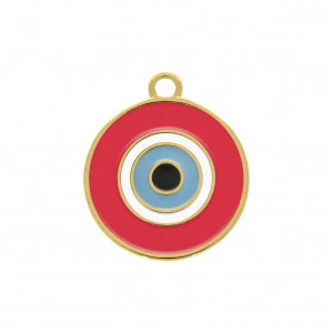 Pingente Redondo Olho Grego Ouro com Pink 34mm