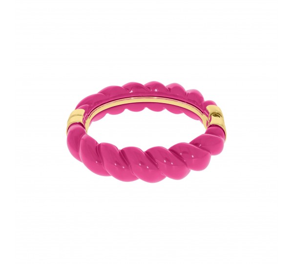 Pulseira com Rosa Pink Efeito Corda Ouro 78mm