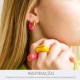 Brinco Ouro com Rosa Pink 24mm