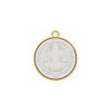 Pingente Medalha São Bento Ouro com Branco 30mm