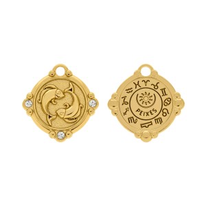 Pingente Signo Peixes Ouro com Cristal 26mm