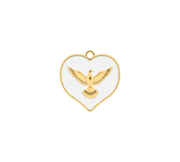 Pingente Coração Pomba da Paz Ouro com Branco 30mm