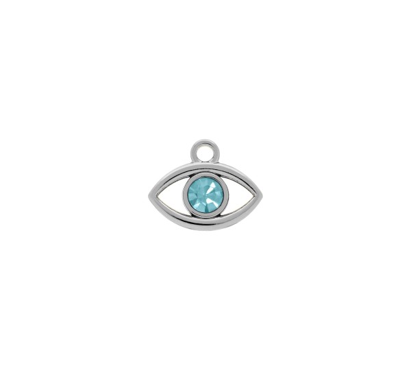 Pingente Olho Grego Níquel com Strass Azul Claro 18mm
