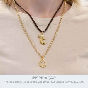 Pingente Ferradura Ouro com Strass 20mm