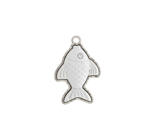 Pingente Peixe Níquel com Off White 32mm