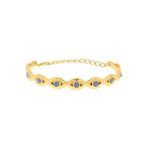 Bracelete Olho Grego Dourado com Azul 66mm