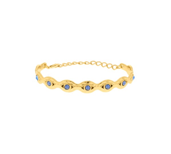 Bracelete Olho Grego Dourado com Azul 66mm