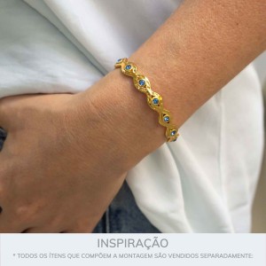 Bracelete Olho Grego Dourado com Azul 66mm