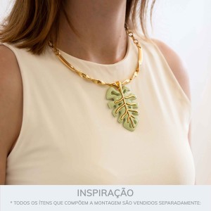 Pingente Folha Verde Menta com Ouro 60mm