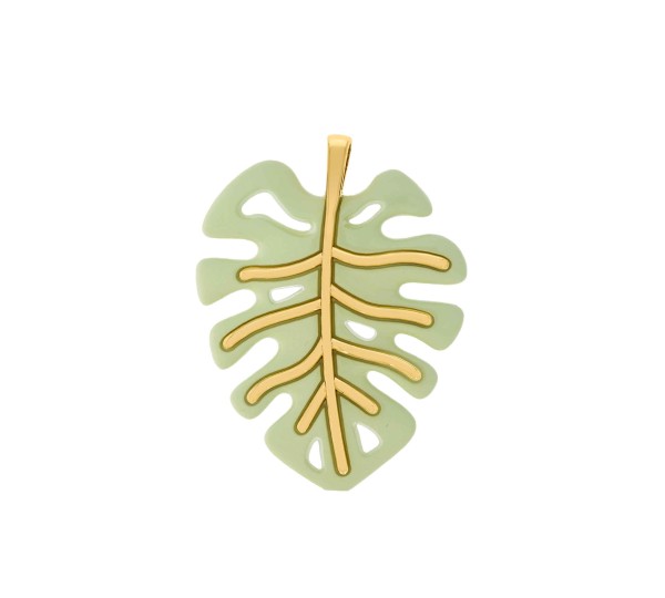 Pingente Folha Verde Menta com Ouro 60mm