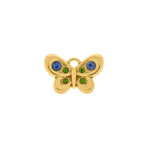 Pingente Borboleta Dourado com Azul e Verde 21mm