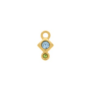 Pingente Dourado Duo Strass Azul e Verde14mm