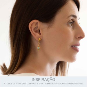 Pingente Dourado Duo Strass Azul e Verde14mm