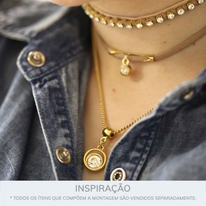 Pingente Redondo Ouro com Strass 17mm