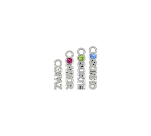 Conjunto Pingentes Desejos Níquel com Strass Colorido