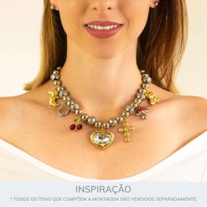 Pingente Coração Precioso Ouro com Strass 30MM