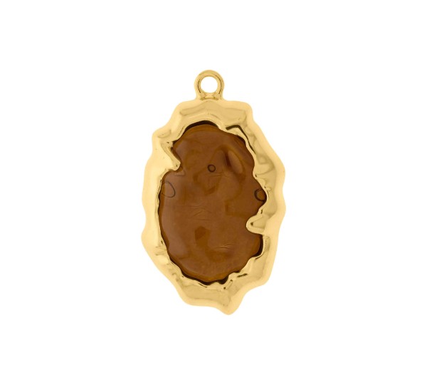 Pingente Orgânico Ouro com Café Translúcido 44mm