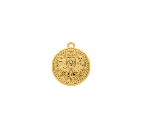 Medalha Elefante Ouro com Strass 20mm